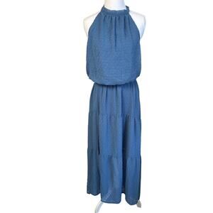 NWT Cottagecore Ruffle Maxi Dress Womens Large Blue Halter Prairie Lined
